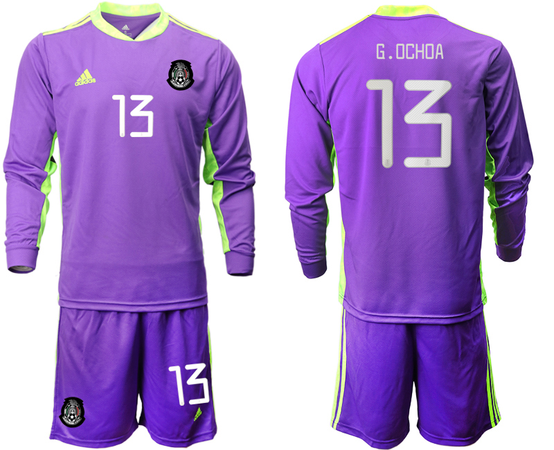 Men 2020-2021 Season National team Mexico goalkeeper Long sleeve pruple #13 Soccer Jersey